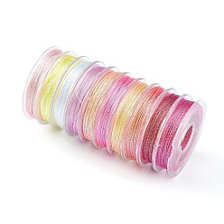 Pink 10 Rolls 3-Ply Metallic Polyester Threads, Round, for Embroidery and Jewelry Making, Pink, 0.3mm, about 24 yards(22m)/roll, 10 rolls/group