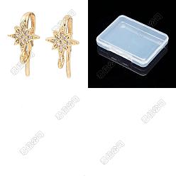 Real 18K Gold Plated 16Pcs Brass Micro Pave Clear Cubic Zirconia Star Earring Hooks, Real 18K Gold Plated, 16x8x7mm, Hole: 1.2mm, Pin: 1mm