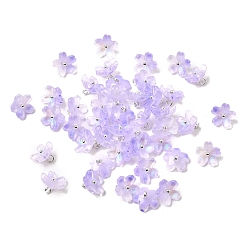 Средний Фиолетовый Стеклянные прелести, цветок, с латунной петлей платинового тона и блестящей пудрой, градиент цвета, средне фиолетовый, 11x11x7 мм, отверстие : 1.8 мм