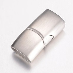 Stainless Steel Color 304 Stainless Steel Magnetic Clasps with Glue-in Ends, Frosted, Rectangle, Stainless Steel Color, 24x12x7.5mm, Hole: 5x10mm