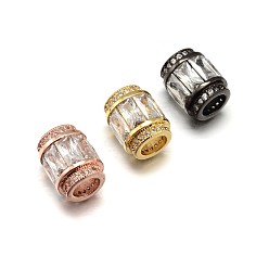 Mixed Color Column Brass Micro Pave Cubic Zirconia Large Hole Beads, Lead Free & Nickel Free & Cadmium Free, Clear, Mixed Color, 12x10mm, Hole: 5.5mm