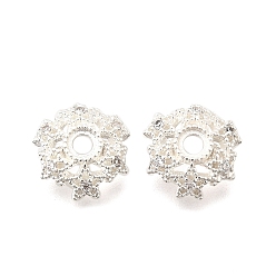 Серебро Звездные латунные колпачки с микропаве из кубического циркония, стойки покрытие, долговечный, без свинца и без кадмия, серебряные, 10x3.5 мм, отверстие : 2 мм