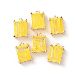 Желтый Латунь стекло амулеты, прямоугольные, граненые, золотые, желтые, 13x9x6 мм, отверстие : 1.2 мм