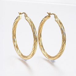 Golden 304 Stainless Steel Hoop Earrings, Hypoallergenic Earrings, Twist Stripe, Golden, 42x40x3.5mm, Pin: 1x0.8mm