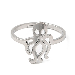 Stainless Steel Color 304 Stainless Steel Adjustable Rings, Octopus, Stainless Steel Color, US Size 6 1/4(16.7mm)