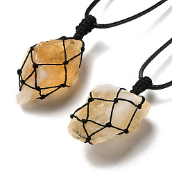 Citrine Irregular Nuggets Natural Citrine Pendant Necklace, Wax Rope Macrame Pouch Adjustable Necklace for Women, 32.28 inch(82cm)