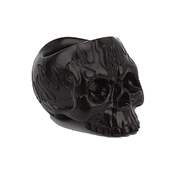 Black Halloween Skull Resin Candlestick Holder with Metal Tray, Pillar Candle Centerpiece, Perfect Home Party Decoration, Black, 6.5x9x6cm