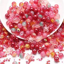 Red Glass Beads, Round & Starfish & Fish & Rondelle, Mixed Style, Red, 2~14x2~10x1~8.5mm, Hole: 0.8~1.5mm