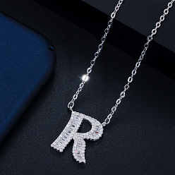 letter R (with chain) Wife's Romantic Travel Same Style 26 English Alphabet Clavicle Chain Pendant Micro-inlaid Zircon Platinum Plated Necklace