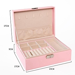 Pink Imitation Leather Jewelry Storage Boxes, for Earrings, Rings, Necklaces, Rectangle, Pink, 17x23x9cm