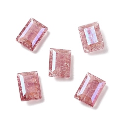 Rose Crackle Moonlight Style Glass Rhinestone Cabochons, Pointed Back, Rectangle, Rose, 14x10x5.5mm
