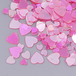 Rose Foncé Accessoires d'ornement, paillette en plastique transparent pvc / perles de paillettes, pas de trou / perles non percées, cœur, rose foncé, 3~6x3~6x0.3mm