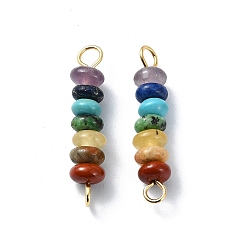 Golden 7 Chakra Gemstone Beaded Connector Charms, Rondelle Links with 304 Stainless Steel Findings, Mixed Dyed and Undyed, Golden, 24x5mm, Hole: 1.8~2.5mm