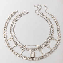 19121 Chaîne de pull avec broche à clé vintage, collier multicouche pour femmes