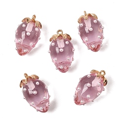 Pale Violet Red Resin Pendants, Strawberry Charm, with Alloy, Golden, Pale Violet Red, 29x17.5x16mm, Hole: 1.5mm