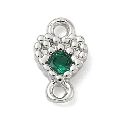 Зеленый Подвески-сердечки с кубическим цирконием из латуни, без кадмия и без свинца, долговечный, стойки покрытие, платина, зелёные, 7x4.5x1.5 мм, отверстие : 1 мм