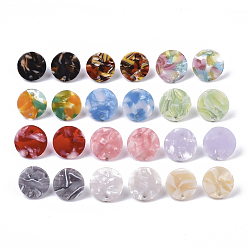 Mixed Color Cellulose Acetate(Resin) Stud Earring Findings, with 316 Surgical Stainless Steel Pin, Plat Round, Mixed Color, 15.5x2.5mm, Hole: 1.5mm, Pin: 0.6mm