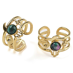 Рубин В Цоизита Натуральный рубин в кольцах из зоизита, Кольцо для руки Хамса 304 Многослойные открытые манжетные кольца из нержавеющей стали с ионным покрытием (IP), реальный 18 k позолоченный, 15 мм, регулируемый