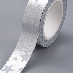 Silver Foil Masking Tapes, DIY Scrapbook Decorative Paper Tapes, Adhesive Tapes, for Craft and Gifts, Star, Silver, 15mm, 10m/roll