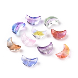Mixed Color Electroplate Transparent Glass Bead, with Gold Foil, Crescent Moon, Mixed Color, 9x14x6mm, Hole: 1.2mm
