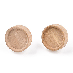 BurlyWood Natural Maple Wood Stud Earring Findings with 316 Stainless Steel Pin, Flat Round Earring Settings, BurlyWood, 15x5mm, Pin: 0.8mm, Tray: 12.5mm