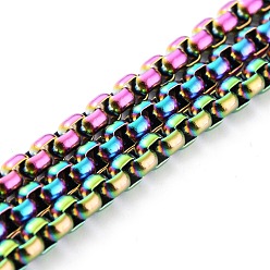 Rainbow Color Ion Plating(IP) 304 Stainless Steel Box Chains, Unwelded, with Spool, Rainbow Color, 2.5x3x3mm, 32.8 Feet(10m)/roll