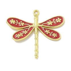 Красный Подвески из латуни с эмалью в стойку, долговечный, без свинца и без кадмия, стрекоза прелести, реальный 18 k позолоченный, красные, 23x26x2 мм, отверстие : 1.5 мм