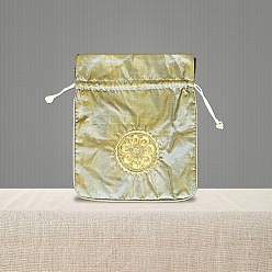 Pale Goldenrod Chinese Style Brocade Drawstring Gift Blessing Bags, Jewelry Storage Pouches for Wedding Party Candy Packaging, Rectangle with Flower Pattern, Pale Goldenrod, 18x15cm