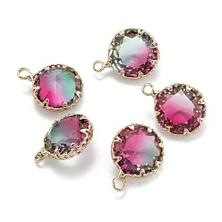Colorful Two Tone Transparent Glass Pendants, with Golden Plated Brass Settings, Faceted, Diamond, Colorful, 16.5x12.5x6.5mm, Hole: 1.8mm