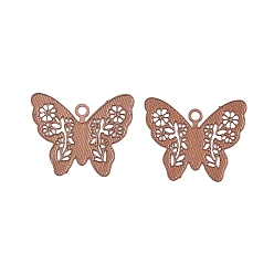 Верблюжий Аэрозольная краска 430 подвески из нержавеющей стали, Бабочка с цветком, верблюжие, 11.5x14x0.3 мм, отверстие : 1.2 мм