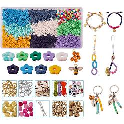 Mixed Color DIY Heishi Beads Jewelry Set Making Kit, Including Polymer Clay & CCB Plastic & Natural Shell & Weathered Agate Beads, Alloy Enamel Pendants, Nylon Thread, Iron Split Key Rings & Jump Ring, Brass Pin, Mixed Color, Polymer Clay Beads: 1485pcs/box