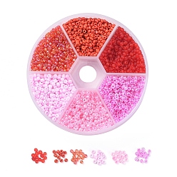 Red 6 Colors 12/0 Glass Seed Beads, Frosted Colors & Opaque Colours & Trans. Colors Rainbow & Ceylon, Round, Red, 12/0, 2mm, Hole: 1mm, 60g/box, about 3960pcs/box