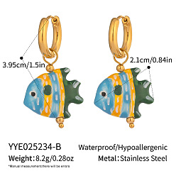 Синий Серьги-кольца из нержавеющей стали и керамики, реальный 18 k позолоченный, синие, 39.5x21 мм