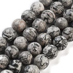 Серый Камень натуральная карта / камень пикассо / пряди яшмы, граненые круглые, серые, 10 мм, отверстие : 1 мм, около 37 шт / нитка, 14.6 дюйм