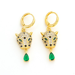 01 Chic Leopard Head Earrings with Zirconia Stones and Gold Plating - Fashionable Animal Ear Drops for Women