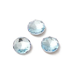 Light Azore Glass Rhinestone Cabochons, Point Back & Back Plated, Faceted, Flat Round, Light Azore, 6x2.7mm