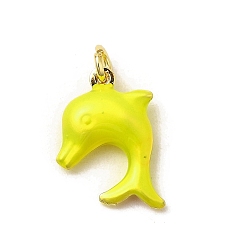 Желтый Латунные эмалевые подвески с морскими животными, прелести дельфинов, без свинца и без кадмия, долговечный, стойки покрытие, реальный 18 k позолоченный, желтые, 21x16x5 мм, отверстие : 3.5 мм