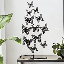 Black Halloween Theme PVC Self-Adhesive Stickers, Waterproof 5D Butterfly Decals for Water Bottles Laptop Phone Skateboard Decoration, Black, 80~120mm, 12pcs/set