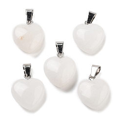 White Jade Natural White Jade Charms, with Silver Tone Metal Findings, Heart, 16x6mm