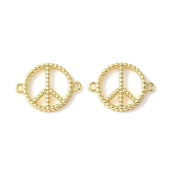 Real 18K Gold Plated Brass Connector Charms, Flat Round with Peace Sign Links, Rack Plating, Long-Lasting Plated, Lead Free & Cadmium Free, Real 18K Gold Plated, 16x22x2.5mm, Hole: 1.6mm
