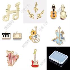Doré  32 pcs 8 styles pendentifs en alliage, charmes musicaux, or, 13~38x9~38.5x1~2.5mm, Trou: 1.5~2.8mm, 4 pcs / style