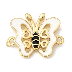 Белый Латунные эмалированные полые подвески-коннекторы в виде насекомых, ссылки бабочки, долговечный, без кадмия и без свинца, стойки покрытие, реальный 18 k позолоченный, белые, 18x22.5x3.5 мм, отверстие : 1.6 мм