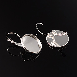 Silver Brass Leverback Earring Findings, Nickel Free, Silver Color Plated, 32x20mm, Tray: 18mm inner diameter
