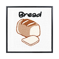 Food Punch Embroidery Beginner Kits, including Embroidery Fabric & Yarn, Punch Needle Pen, Threader, Photo Frame, Instruction, Bread, 300x300mm