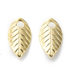 Real 24K Gold Plated Brass Charms, Long-Lasting Plated, Leaf, Real 24K Gold Plated, 7x4x1mm, Hole: 1mm