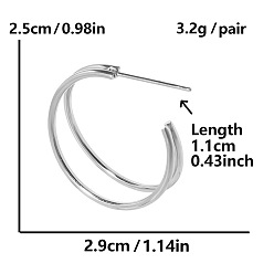 Серебро Модные 304 серьги-гвоздики из нержавеющей стали в форме буквы С, серебряные, 25x29 мм