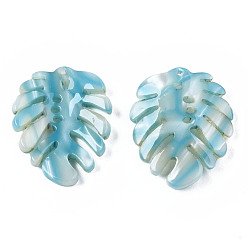 Turquoise Opaque Cellulose Acetate(Resin) Pendants, Leaf, Turquoise, 26.5x20.5x2.5mm, Hole: 1mm