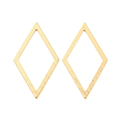 Real 18K Gold Plated Brass Linking Rings, Textured, Rhombus Connector, Real 18K Gold Plated, 32x18x0.8mm, Inner Diameter: 24.5x14mm