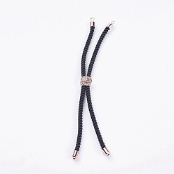 Real Rose Gold Plated Nylon Twisted Cord Bracelet Making, Slider Bracelet Making, with Brass Findings, Cadmium Free & Lead Free, Long-Lasting Plated, Tree of Life, Black, Real Rose Gold Plated, 210~220x2mm, Hole: 2mm