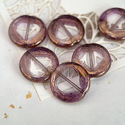 Old Rose Czech Glass Beads, Flat Round with Heart, Old Rose, 17mm
